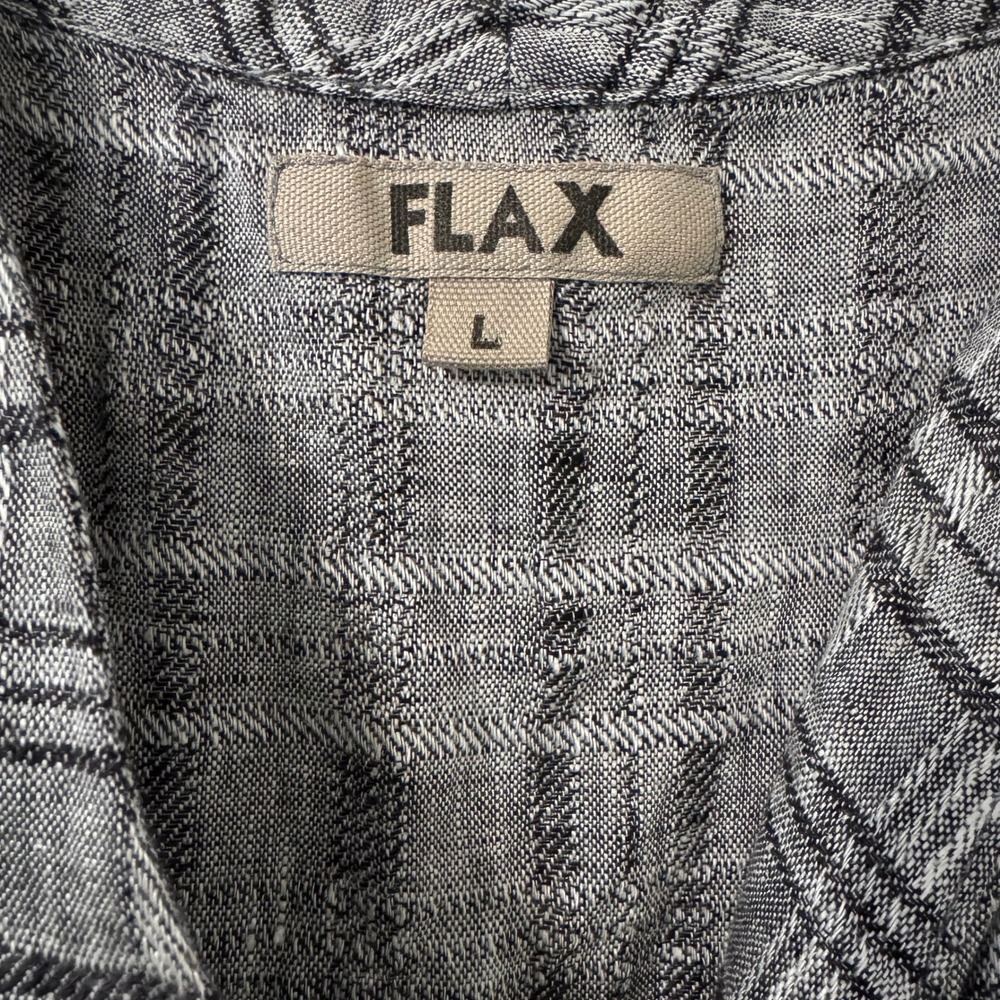 FLAX Linen Tunic Top Womens L Plaid Sleeveless V Neck Lagenlook Coastal Grunge‎ - Picture 2 of 5